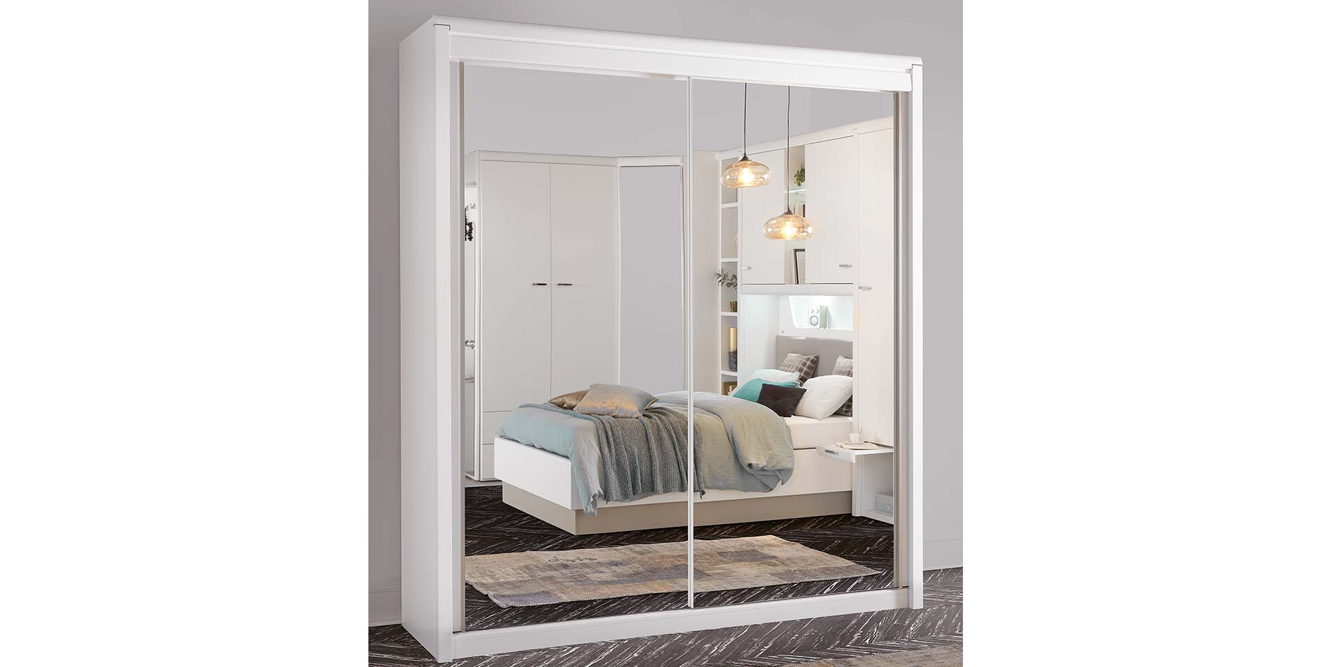 Slider Armoire 2 portes coulissantes bois, 1 miroir central MULTY (image 5)