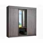 Miniature Armoire 2 portes coulissantes bois, 1 miroir central MULTY (image 2)