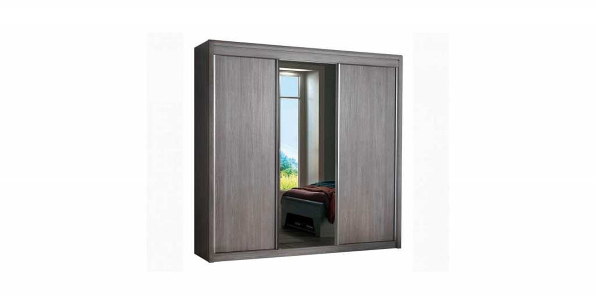 Slider Armoire 2 portes coulissantes bois, 1 miroir central MULTY (image 2)