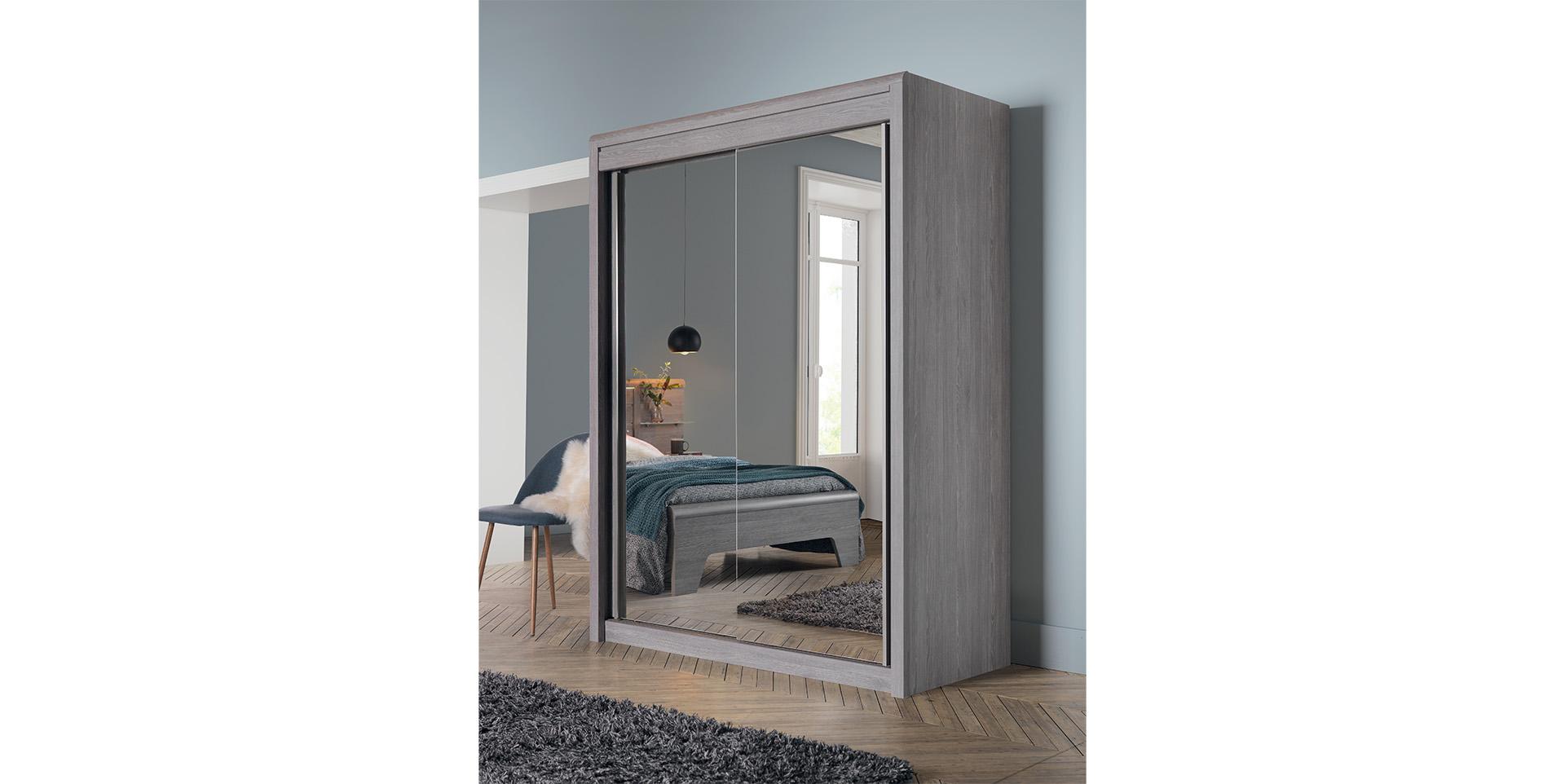 Slider Armoire 2 portes coulissantes bois, 1 miroir central MULTY (image 6)
