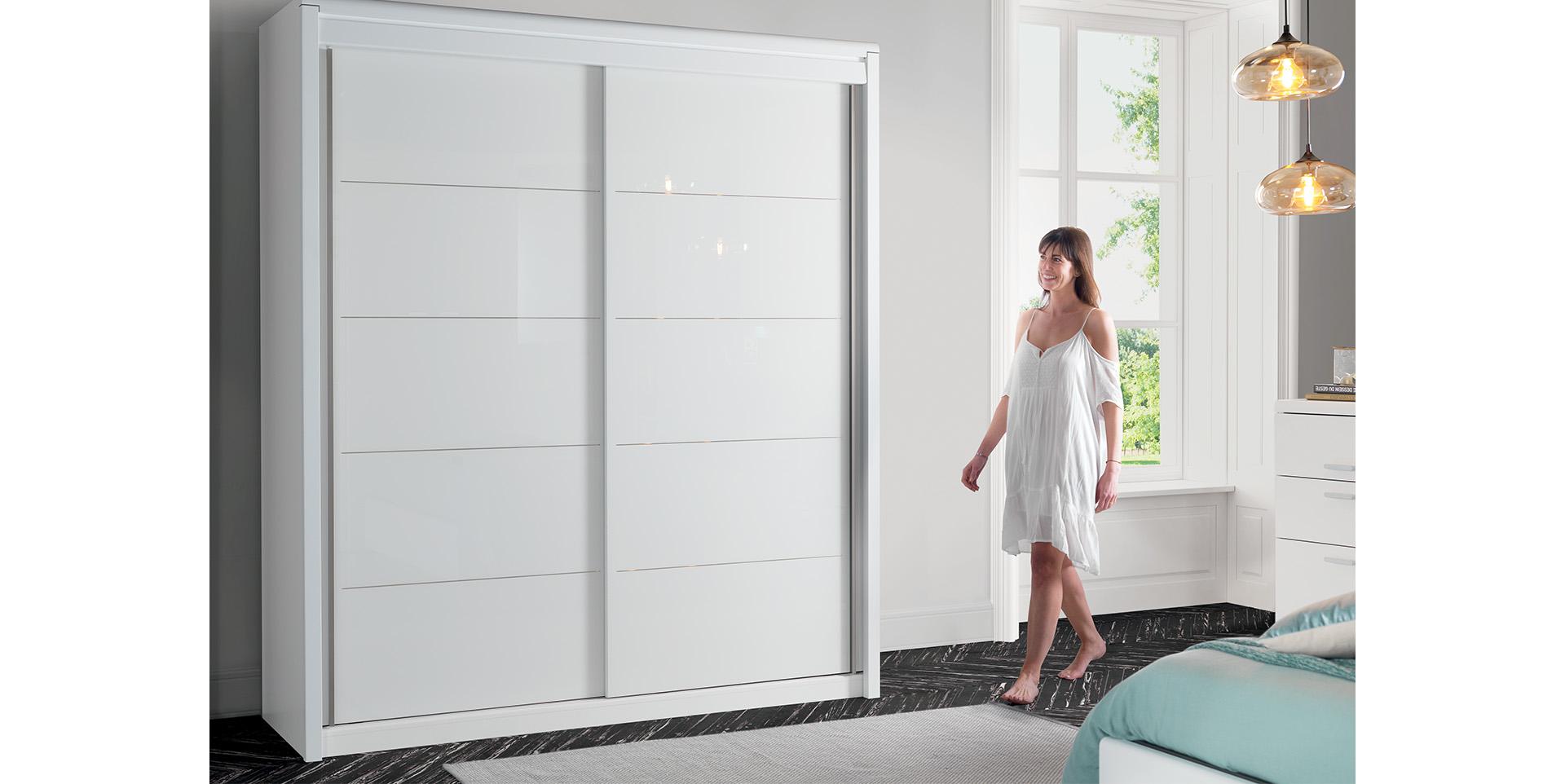 Slider Armoire 2 portes coulissantes bois, 1 miroir central MULTY (image 4)