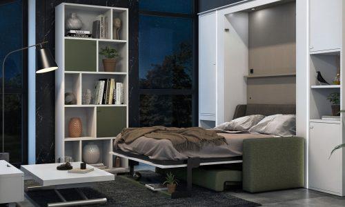 Lit escamotable vertical avec banquette accoudoirs larges SMART 1