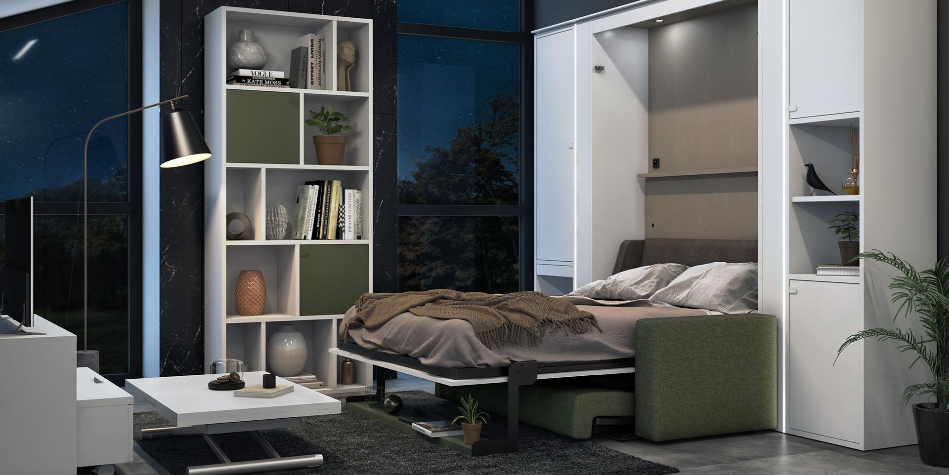 Slider Lit escamotable vertical avec banquette accoudoirs larges SMART (image 1)