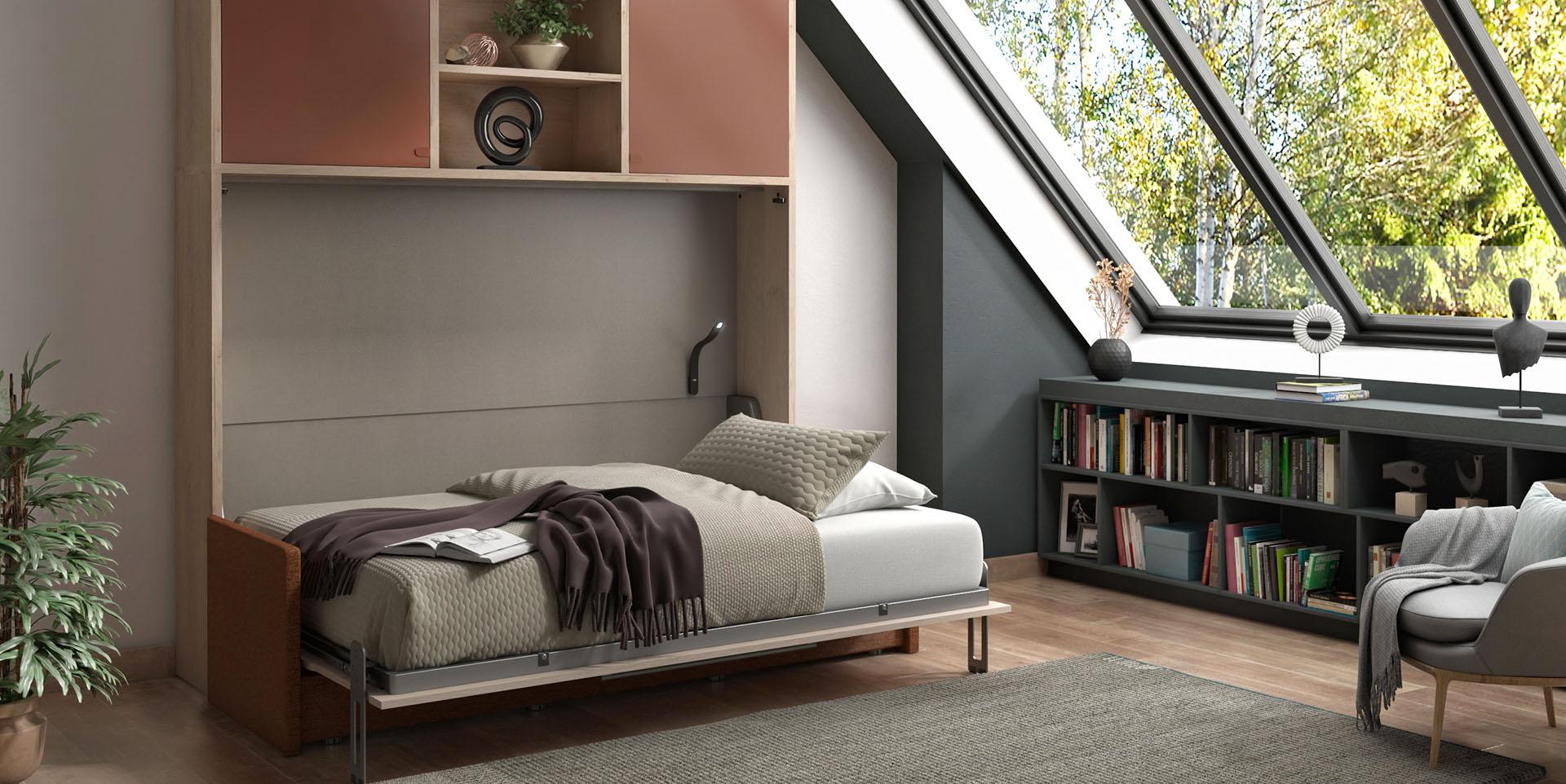 Slider Lit escamotable horizontal avec banquette accoudoirs fins SMART (image 1)