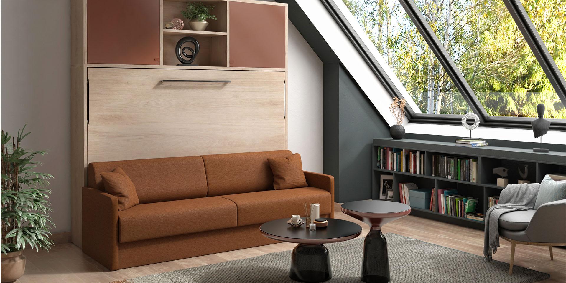 Slider Lit escamotable horizontal avec banquette accoudoirs fins SMART (image 2)
