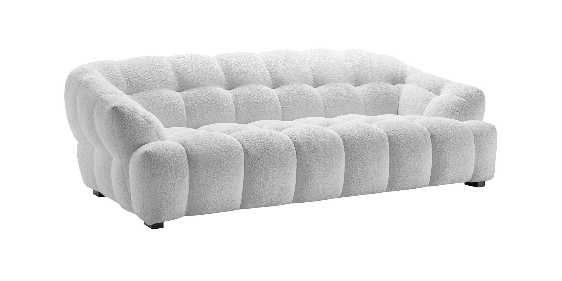 canapé moelleux tissu blanc de trois quart